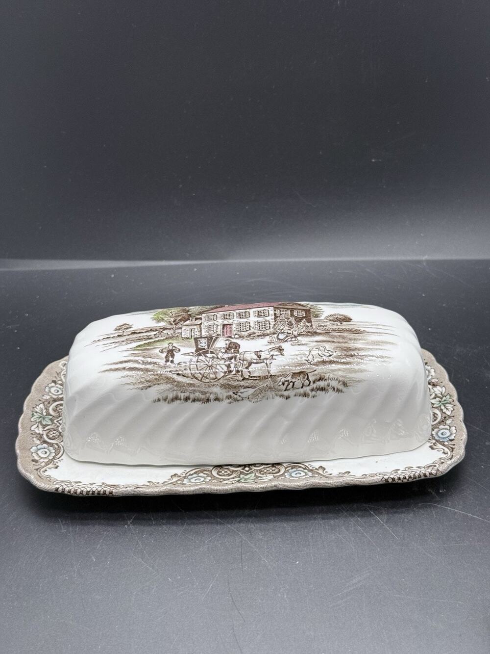 Heritage Hall Butter Dish Ironstone Johnson Brothers Pennsylvania Fieldstone Vtg